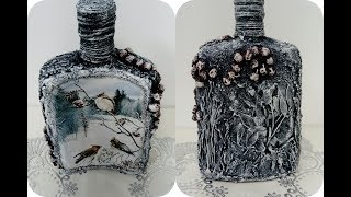 Новогодний декупаж бутылки. Техника Терра. Diy.