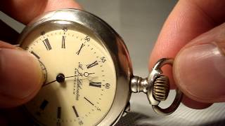 HOW TO SET AND WIND UP SILVER POCKET WATCH ROMAN NUMBERS WITH PUSHER BUTTON