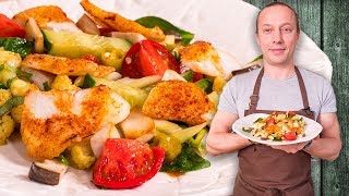 Салат из цветной капусты и трески. Очень яркий и сытный весенний рецепт.