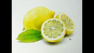 Рисуем лимон акварельными карандашами