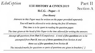 ICSE 2019 History & Civics Solved QP Part II Section A