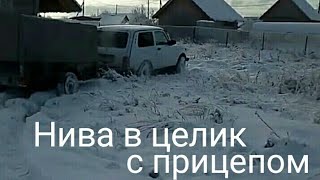 Нива по снегу с прицепом.Не постановка.