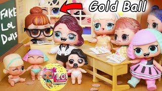 LOL Surprise Dolls + Lil Sisters in Fake Toy School - Gold Blind Bags