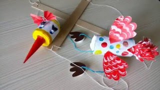 Птица марионетка из бумаги. Творчество с детьми. Бумажные игрушки.