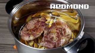 Cвиные отбивные и картофель айдахо, видео рецепт для аэрогриля REDMOND RAG-241 №1