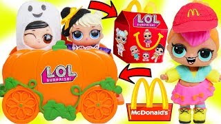 LOL Surprise Dolls + Lil Sisters Drive Thru for McDonalds Happy Meal Lunch and Vending Machine
