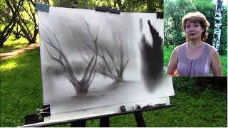 Как нарисовать ПЕЙЗАЖ СУХОЙ КИСТЬЮ ! Учимся рисовать ПЕЙЗАЖ! Как Научиться РИСОВАТЬ