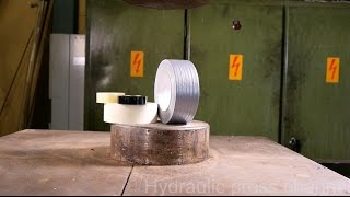 Crushing duct tape with hydraulic press