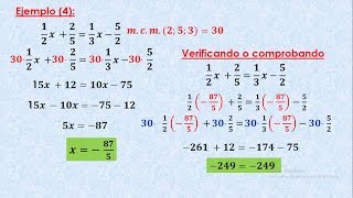 ECUACIONES LINEALES CON FRACCIONES 4 EJERCICIOS RESUELTOS