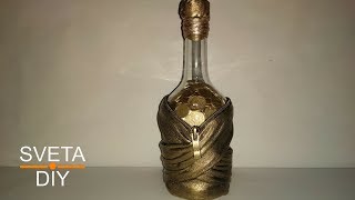 Декор бутылки кожей и монетами своими руками. Декорирование бутылки мастер класс от Sveta DIY