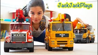 Pretend Play Fishing with Bruder Crane Trucks Compilation