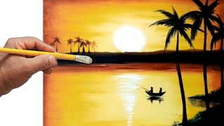 Como Pintar Paisagem natural por do sol - Pintura Acrílico em tela para iniciantes # 6