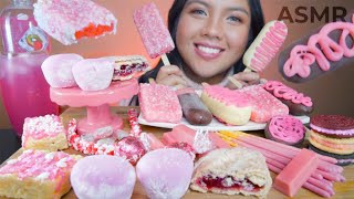 ASMR PINK FOODS MAGNUM ICE CREAM + MOCHI + COOKIES + CANDIES + CHOCOLATES MUKBANG 먹방 (Whispering)