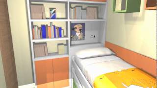Dormitorio juvenil para dos niñas con zona estudio y librería -ARREDO-