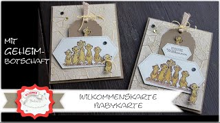 besondere Kartenform - Babykarte - Willkommenskarte - Erdmännchen - Von uns allen - Karte mit Effekt