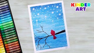 Как нарисовать зимний пейзаж масляной пастелью поэтапно для начинающих