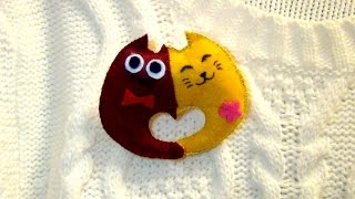 Фетровая Брошь "Влюбленные Котики" - Valentine's Day DIY - Felt brooch