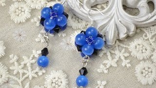 PandaHall Jewelry Making Tutorial Video--Bead Earrings with Blue Cat Eye Glass Beads and Crystals