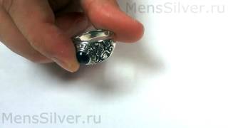 Серебряный мужской Перстень "Карп Кои" с кабошон сапфиром