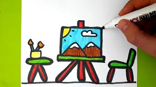Resim Atölyesi Nasıl Çizilir (Manzara Resmi Çizimi)❤ Kolay Manzara Resimi Nasıl Çizilir!!!
