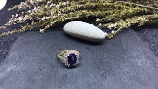 18ct Yellow & White Gold Octagon Sapphire & Diamond Ring 3.34ct