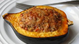 Sausage & Rice Stuffed Acorn Squash Recipe - Squash Stuffed with Lamb Sausage & Rice