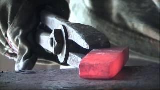 Patternweld (Damascus) billet drawing, cutting, and fold.