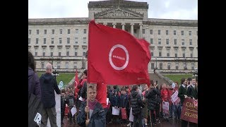 An Dream Dearg protest by hundreds of young Irish speakers at Stormont