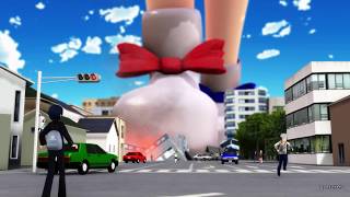 [MMD giantess 巨大娘]無慈悲に町を襲う巨大娘/giantess crush the town