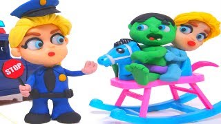 FROZEN ELSA POLICE STOPS SUPERHERO BABIES ❤ Play Doh Cartoons For Kids ❤ Play Doh Stop Motion