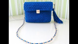 Вяжем трикотажную сумку крючком. Knit crochet knit bag. (English subtitles)