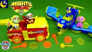 Lots of Paw Patrol Toys Mighty Pups Flip and Fly Vehicles Set Mashems Teenies Surprise Toys Video