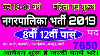 नगरपालिका सीधी भर्ती 2019 // आठवीं पास भर्ती // Group C & D Recruitment // Municipal vanacay
