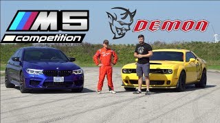 2019 BMW M5 Competition vs. Dodge Demon TRACK TEST // Drag Race, Drifting, Lap Times