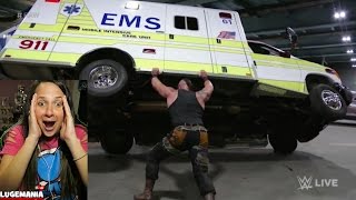 WWE Raw 4/10/17 Braun flips AMBULANCE