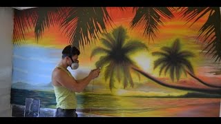 Аэрография интерьера. Пейзаж-Летний закат Airbrush от Арт студия " Mina-Danil BRAND " 2015