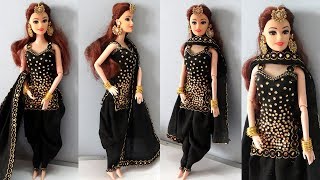 Barbie doll in Ethnic Patiala Salwar Kameez Design | How to make Salwar suit for barbie