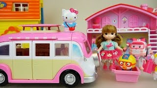Pink Camping Car and hello Kitty Baby doll house toys play