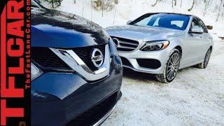 2015 Mercedes-Benz C300 vs Nissan Rogue Ice Mountain Tire Mashup Review