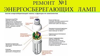 РЕМОНТ №1  Двух энергосберегающих люминесцентных ламп.