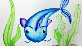 Как нарисовать поэтапно рыбу (сома) -  уроки рисования акварелью для малышей от Варвары Зуевой