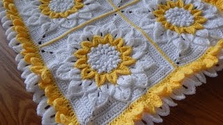 Flor Crochet en Cuadro de 12 Pétalos parte 1 de 2