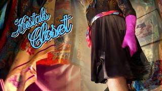 Crossdressers silk scarves, corset, panties, garters and stalkings