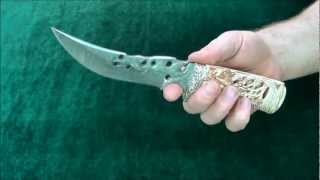 Дамасский Нож Рыбак, рукоять - резная кость